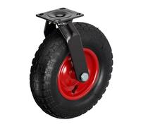Relaxdays swivel castor with pneumatic tyre 3.00-4, heavy-duty, mounting plate, up to 120 kg, black/red, 39 x 30 x 34 cm