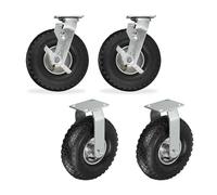 Relaxdays Swivel Castors Set of 4 with Pneumatic Tyres 3.00-4, Heavy Duty, Mounting Plate, Up to 480 kg, Black/Silver, 7