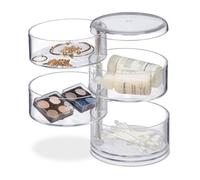 Relaxdays Cosmetic Organiser with 4 Swivel Compartments, Makeup Kit for Lipstick etc., Acrylic Jewellery Stand, Transparent