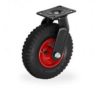Relaxdays Swivel Pneumatic Castor, Heavy-Duty 120kg, Steel Plate, Black/Red, 14x20x26cm