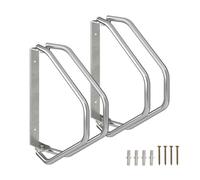 Relaxdays 2X Wall-Mounted Bicycle Stand, Sturdy Steel, 180° Swivelling Bike Holder, Space-Saving Single Parker, Silver, 10 x 8.5 x 8.5 cm