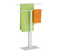 Relaxdays Towel Rack, 2 Rails, T-Design, H x W x D: 82 x 50 x 19 cm, Standing Towel Holder, Metal, White