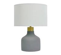 Relaxdays Table lamp, concrete base, fabric shade, E27, HxD: 35 x 25 cm, bedside lamp with cable, bedroom, grey/white