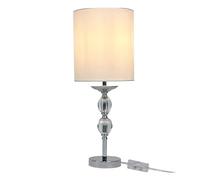 Relaxdays Table Lamp, Glass Base, Fabric Shade, E27, H x D: 50 x 18.5 cm, Crystal Design, Table Lamp with Cable, White/Silver