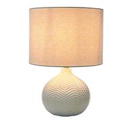 Relaxdays Table Lamp Herringbone Pattern Ceramic Base Fabric Shade E27 H42xD30cm Bedside Lamp with Cable White