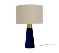 Relaxdays Table Lamp, Linen Shade & Velvet Base, E27, Beige/Blue | H x D: 47 x 40 cm, bedside lamp with cable, bedroom