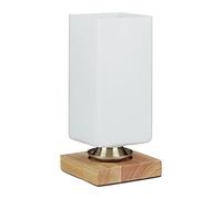 Relaxdays Table Lamp Opal Glass Cube Table lamp Mood Light, Glass Wood, Blanc/Nature 40 wattsW 230 voltsV