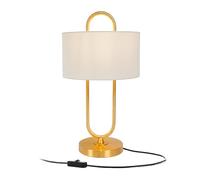 Relaxdays Table Lamp, Open U-Shape, Linen Shade, E27, HD 55 x 30.5 cm, Bedside Lamp with Cable, Bedroom, White/Gold
