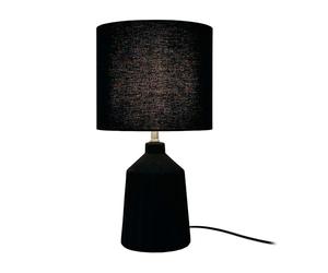 Relaxdays Table Lamp, Patterned Ceramic Base, Fabric Shade, E14, H x D: 42 x 23 cm, Bedside Lamp with Cable, Black