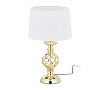 Relaxdays Table Lamp with Touch, Modern Bedside Lamp, H x D: 43.5 x 25 cm, E14, Touch Lamp with Fabric Shade, Gold/White, 10038907_259