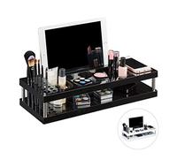Relaxdays Table Organizer, Make-Up Stand with Holders for Tablet and Smartphone, Brush Holder, Office, Black