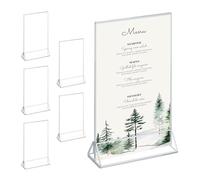 Relaxdays Table Stand, Set of 6, DIN A5, Wedding, for Menu Photos, Acrylic Card Holder, Transparent/Silver, 24.5 x 15.5 x 5.5 cm