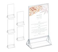 Relaxdays Table Stand, Set of 6, DIN A6, Wedding, for Menu Photos, Acrylic Card Holder, Transparent/Silver, 19 x 11 x 6 cm