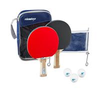 Relaxdays Table Tennis Set 3 Stars with Ping Pong Padles, Net & 3 Ping Pong Balls in a Transport Bag, 26 x 16.5 x 3.7 cm, Table Tennis Game Accessories Pack, Blue