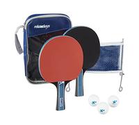 Relaxdays Table Tennis Set, Cover with Ping Pong Net, 2 Ergonomic Wooden Bats, for Beginners, 3 Plastic Balls, Black/Red, Wood, 27 x 18 x 4.5 cm