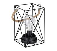 Relaxdays Table Vintage, Grid LED Bulb, Warm White, Battery Operated, Wire lamp Industrial, Black, 60% Iron 30% Plastic 10% Linen