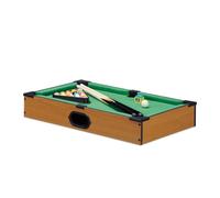 Relaxdays Tabletop Billiards Game, Wood Look Mini Pool Table, with 2 Cues, Balls, Rack and Chalk, W x D: 51 x 31 cm, Green
