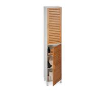 Relaxdays Bathroom Cabinet, HWD: 190x40x30 cm, 6 Compartments, MDF & Bamboo, Tall & Narrow Shelving Unit, White/Natural, Plastic, Fibreboard