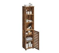Relaxdays tall bathroom cabinet with door, HWD: 167x30x40 cm, 6 shelves, narrow design, ideal for small bathrooms, brown
