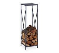 Relaxdays Tall Firewood Storage Stand, Logs Rack for Indoors, Powder-Coated Metal, Wood Shelf, HWD: 112x34x34 cm, Grey