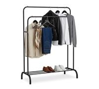 Relaxdays Tall Metal Coat Rack with Shelf and Double Rails, 146 x 110 x 56 cm, Black