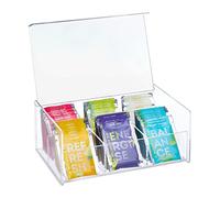 Relaxdays Tea Box, 6 Compartments, Organiser Chest, H x W x D: 9 x 22 x 14.5 cm, Acrylic, Transparent