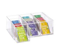 Relaxdays Tea Box, 6 Compartments, Organiser Chest, H x W x D: 9 x 26 x 18 cm, Acrylic, Transparent