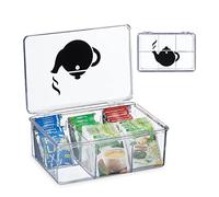 Relaxdays Tea Box, Plastic, 6 Compartments, Hinged Lid, Organiser, Caddy, 9 x 21.5 x 15 cm, Teabag Storage, Transparent