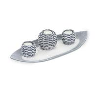 Relaxdays Tea Light Holder, Set with Decorative Tray, 3 Candleholders & Sand, for Living & Dining Room, Grey/White