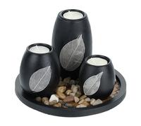 Relaxdays Tea Light Holder, Set with Tray & Stones, 19.5 cm Long, for Living & Dining Room, Candle Holder, Black/Brown