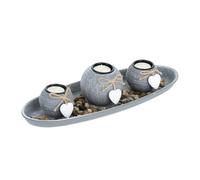 Relaxdays Tea Light Holder, Set with Tray & Stones, 38 cm Long, for Living & Dining Room, Candle Holder, Grey/White