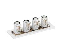 Relaxdays Tea Light Holder, Set with Tray & Stones, 39.5 cm Long, Decorative, Living & Dining Room, Candle Holder, White