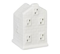 Relaxdays Tea Light House Ceramic, Light through Windows, for 1 Candle, HWD: 11 x 7 x 6.5 cm, Cute Table Decor, White