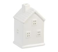 Relaxdays Tea Light House Ceramic, Light through Windows, for 1 Candle, HWD: 12 x 7.5 x 6 cm, Cute Table Decor, White