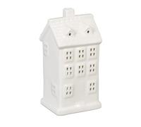 Relaxdays Tea Light House Ceramic, Light through Windows, for One Candle, HWD: 14.5 x 7 x 6 cm, Cute Table Decor, White