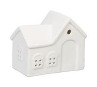 Relaxdays Tea Light House Ceramic, Light through Windows, for One Candle, HWD: 9 x 11 x 6 cm, Cute Table Decor, White