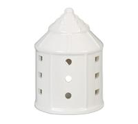 Relaxdays Tea Light House Ceramic, Windows, Porcelain Lighthouse Tower, HxWxD: 10.5 x 7.5 x 7.5 cm, Cute Decor, White