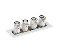 Relaxdays Tea Light, Set with Tray & Stones, 39.5 cm Long, Decorative, Living & Dining Room, Candle Holder, White, Fibreboard, 10 x 39.5 x 13 cm