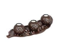 Relaxdays Tea Light, Set with Tray & Stones, 50.5 cm Long, for Living & Dining Room, Candle Holder, Brown, Fibreboard, 8.5 x 50.5 x 19 cm