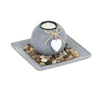 Relaxdays Tea Light, Tray & Stones, 15.5 x 15.5 cm, Decorative, Living & Dining Room, Candle Holder, Grey, Fibreboard, 8.5 x 15.5 cm