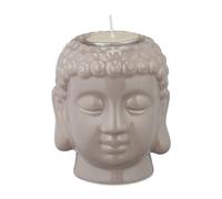 Relaxdays Tealight Holder, Buddha Head Design, Ceramic, Zen Decoration, Home, Living Room, Bathroom, Feng Shui, Grey, 100%, 9.5 x 8 x 8 cm