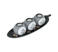 Relaxdays Tealight Holder Set with Tray & Pebbles, 40.5 cm, Table Centrepiece, Lounge & Dining Room, Candles, Grey/Black, Fibreboard