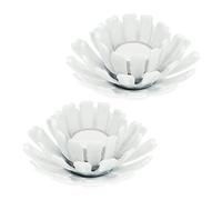 Relaxdays Tealight Holder, Set of 2, Flower Shape, Candle Stand, Cast Iron, Indoors & Outdoors, HxØ 6 x 13.5 cm, White