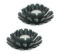 Relaxdays Tealight Holder, Set of 2, Flower Shape, Candle Stand, Cast Iron, Indoors & Outdoors, HxØ 6 x 13.5 cm, Green