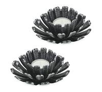 Relaxdays Tealight Holder, Set of 2, Flower Shape, Candle Stand, Silver | Cast Iron, Indoors & Outdoors, HxØ 6 x 13.5 cm