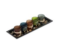 Relaxdays Tealight Holder Set with Tray & Pebbles, 38.5 cm, Table Centrepiece, Dining Room, 5 Candles, Multicoloured, fibreboard 50% Glass