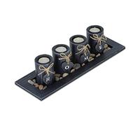 Relaxdays Tealight Holder Set with Tray & Pebbles, 39.5 cm, Table Centrepiece, Dining Room, 4 Candles, ‘Home’, Black