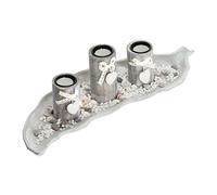 Relaxdays Tealight Holder Set with Tray & Pebbles, 50.5 cm, Table Centrepiece, Lounge & Dining Room, Rustic, Beige/White