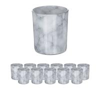Relaxdays Tealight Holders, Set of 12, Marble Look, Votive Candle Glasses, H x Diam.: 8.5 x 7 cm, Home & Garden, Grey
