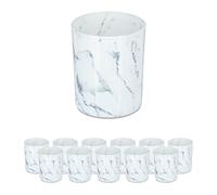 Relaxdays Tealight Holders, Set of 12, Marble Look, Votive Candle Glasses, H x Diam.: 8.5 x 7 cm, White/Grey